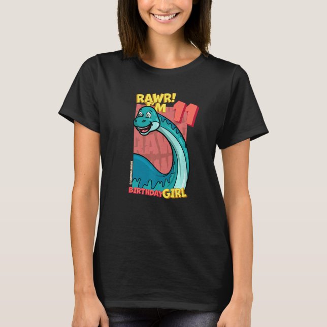 Camiseta Rawr I'm 11 Birthday Girls 11 Birthday Dino Bron (Frente)