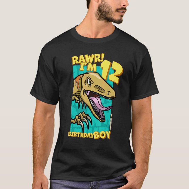 Camiseta Rawr I'm 12 Birthday Boys 12 Birthday Dino Velo (Frente)