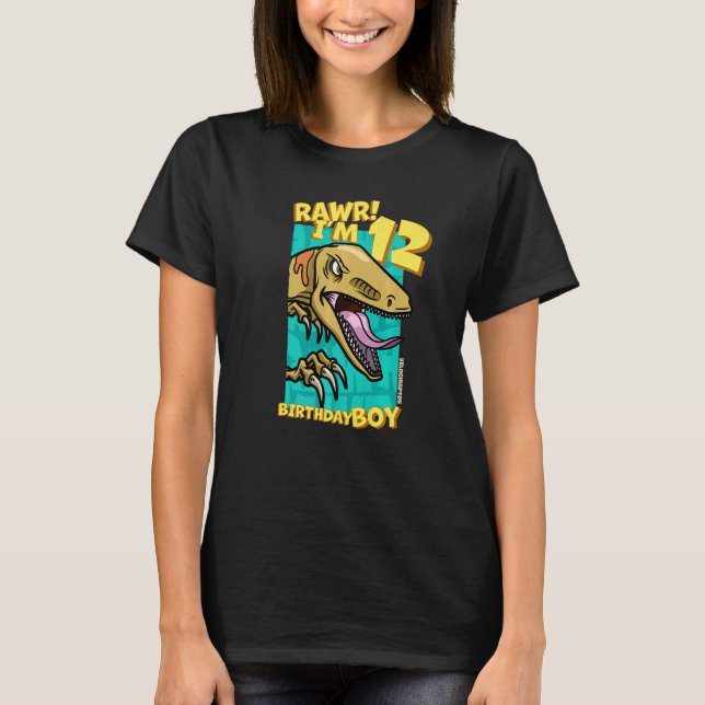Camiseta Rawr I'm 12 Birthday Boys 12 Birthday Dino Veloc (Frente)