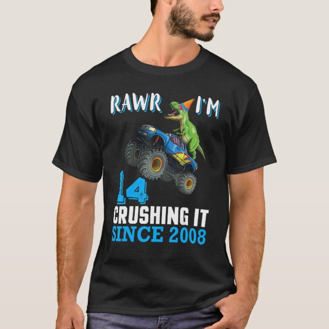 Camiseta Rawr I'm 14 Anos Dinossaur Drive Car Esmagando S (Frente)