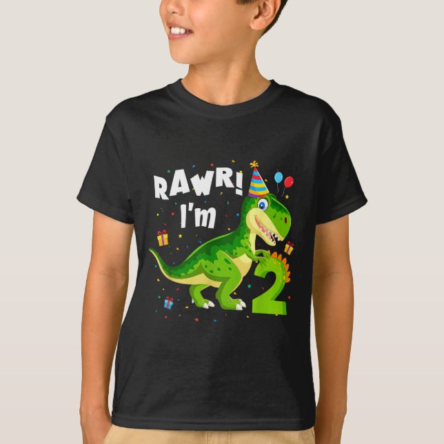Camiseta Rawr I'm 2 2nd Birthday T Rex Dinosaur Funny Party (Frente)