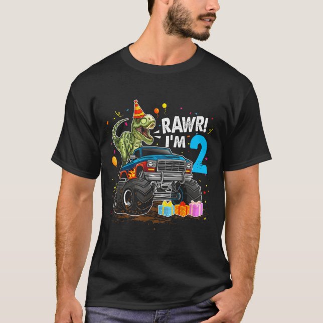 Camiseta Rawr I'm 2 2nd Birthday T Rex Dinosaur Funny Party (Frente)
