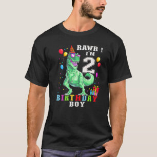 Camiseta Rawr I'm 2 segundo aniversário Rex Dinosaur Party
