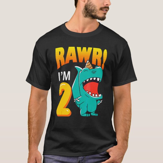 Camiseta Rawr I'm 2 Themed Dino Birthday (Frente)