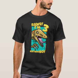 Camiseta Rawr I'm 3 Birthday Boys aniversário de 3 anos Din