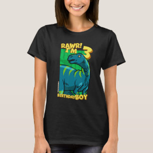 Camiseta Rawr I'm 3 Birthday Boys aniversário de 3 anos Din