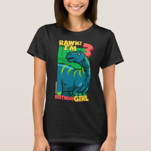 Camiseta Rawr I'm 3 Birthday Girls aniversário de 3 anos Di