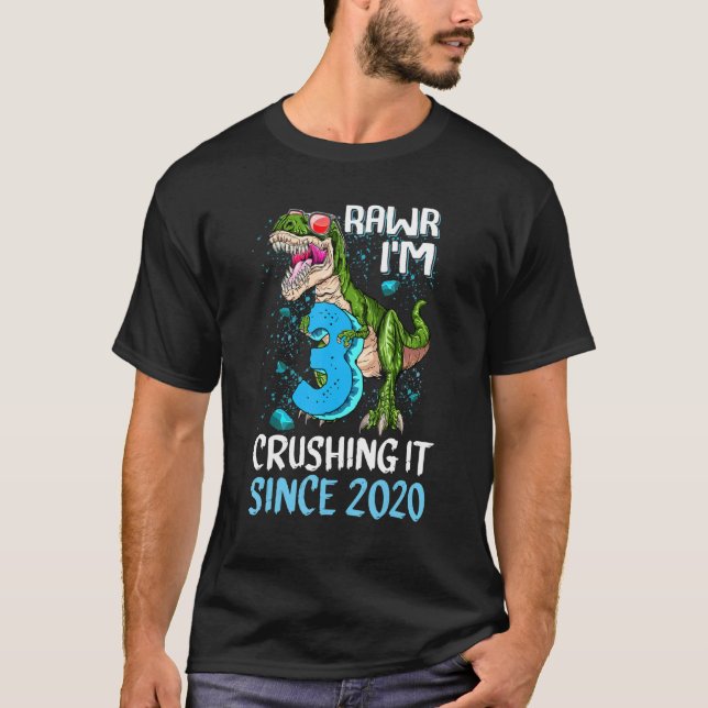 Camiseta Rawr I'm 3 Esmagando 2020 Monster Truck Dinosaur (Frente)