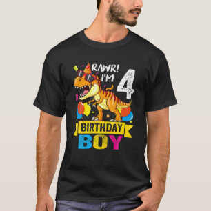Camiseta Rawr I'm 4º Aniversário Dinossauro T Rex 4 anos