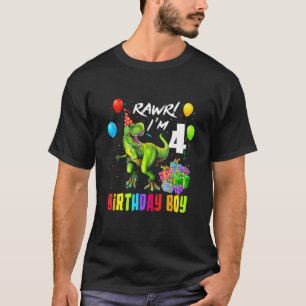 Camiseta Rawr I'm 4 Anos 4º Aniversário Dinossaur Rex
