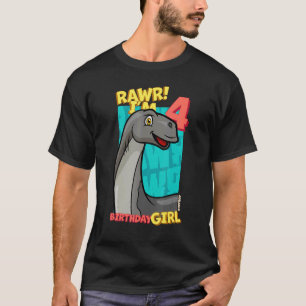 Camiseta Rawr I'm 4 Birthday Girls 4º aniversário Dino Joba