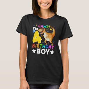Camiseta Rawr I'm 4th Birthday Boy Dinosaur 4 anos Pa