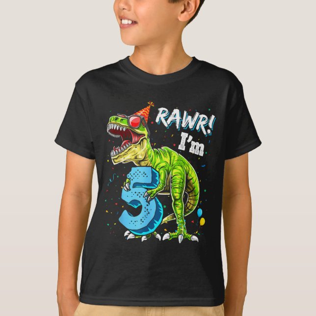 Camiseta Rawr I'm 5 5th Birthday T Rex Dinosaur Funny Party (Frente)