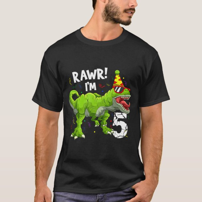 Camiseta Rawr I'm 5 5th Birthday T Rex Dinosaur Funny Party (Frente)