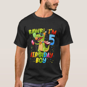 Camiseta Rawr Im 5 Birthday Boy Dinosaur Festa da Família D
