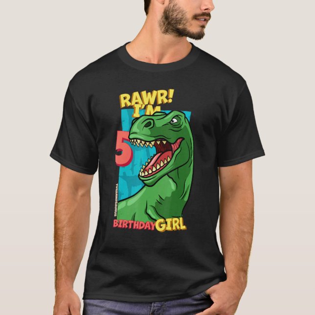Camiseta Rawr I'm 5 Birthday Girls 5th Birthday Dino Tyrann (Frente)