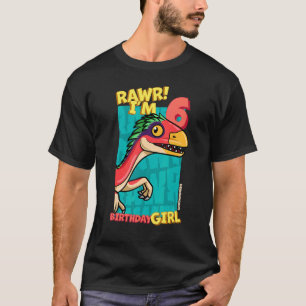 Camiseta Rawr I'm 6 Birthday Girls 6 Aniversário Dino Deino