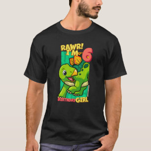 Camiseta Rawr I'm 6 Birthday Girls 6 Aniversário Dino Stego