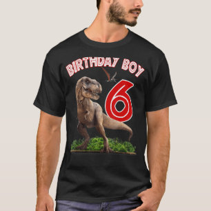 Camiseta Rawr I'm 6 Dinossauros Birthday Boy 6 anos Re