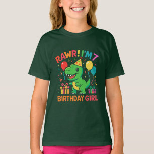 Camiseta Rawr I'm 7 Dinossaur Birthday Girl