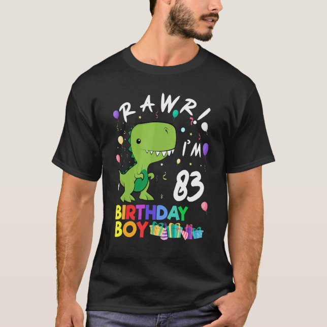 Camiseta Rawr I'm 83 White Dinosaur Aniversário (Frente)
