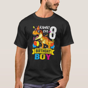 Camiseta Rawr I'm 8 8º Aniversário Dinossaur Boys Dino Rex