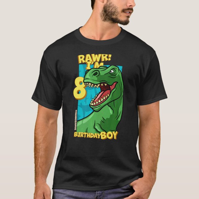 Camiseta Rawr I'm 8 Birthday Boys 8th Birthday Dino Tyranno (Frente)