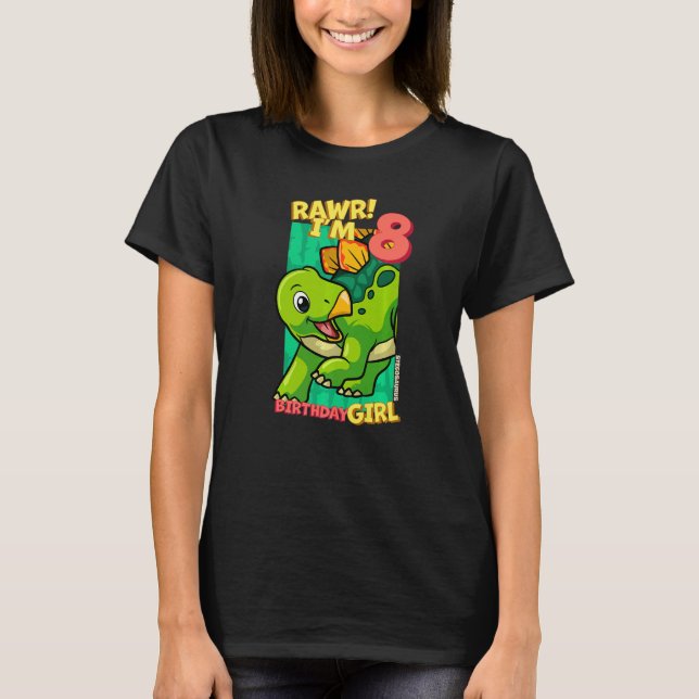 Camiseta Rawr I'm 8 Birthday Girls 8º aniversário Dino Steg (Frente)