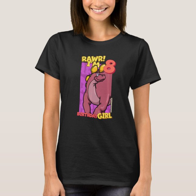 Camiseta Rawr I'm 8 Birthday Girls 8º aniversário Dino Wuer (Frente)