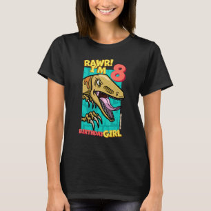 Camiseta Rawr I'm 8 Birthday Girls 8th Birthday Dino Velric