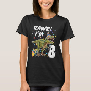 Camiseta Rawr I'm 8 Birthday Rex Dinosaur Party for Boys