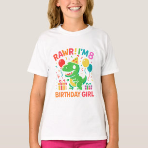 Camiseta Rawr I'm 8 Dinossaur Birthday Girl