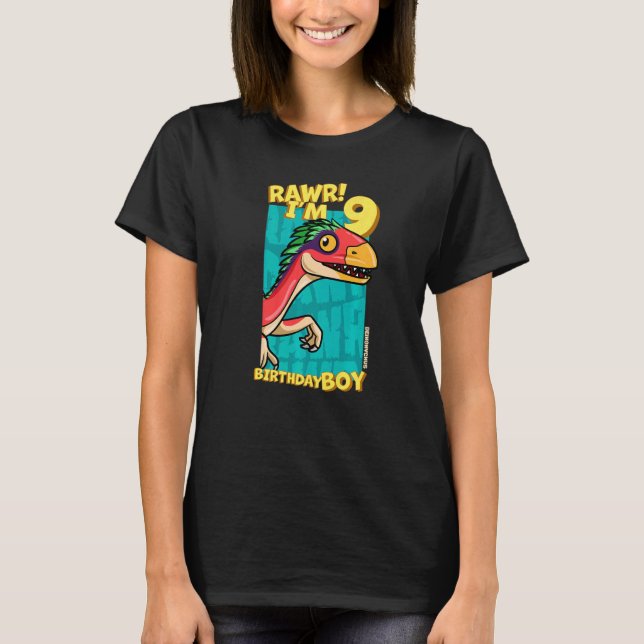 Camiseta Rawr I'm 9 Birthday Boys 9th Birthday Dino Deinony (Frente)