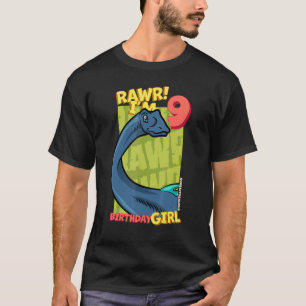 Camiseta Rawr I'm 9 Birthday Girls 9º aniversário Dino Quae
