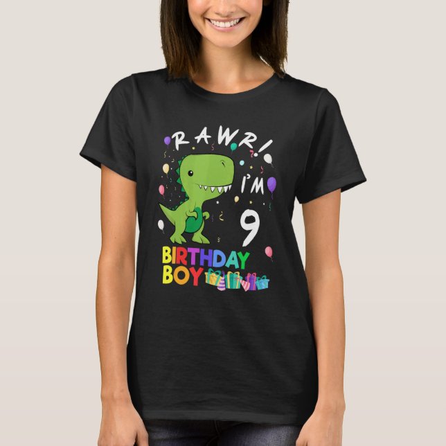 Camiseta Rawr I'm 9 Cute Dinossaur Birthday (Frente)