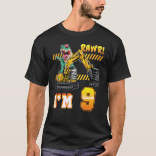 Camiseta Rawr I'm 9 Year Old 9th Birthday Boy Excavator Din