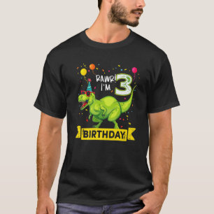 Camiseta Rawr I'm Birthda, 3 anos, dinossauros