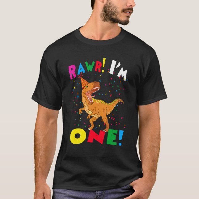 Camiseta Rawr I'm One Year Old Rex Dinosaur primeiro aniver (Frente)