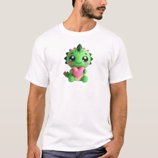 Camiseta Rawr Significa Amor - Plushie Dino Segurando Coraç
