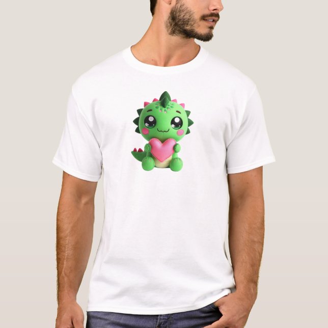 Camiseta Rawr Significa Amor - Plushie Dino Segurando Coraç (Frente)
