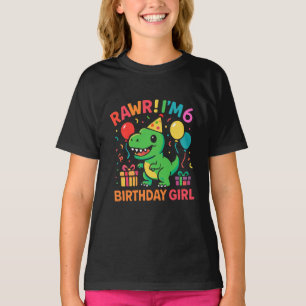 Camiseta Rawr, sou 6 Garota de aniversário de dinossauro