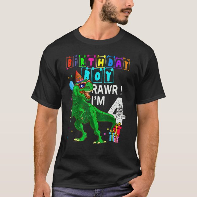 Camiseta Rawr, sou o 4º aniversário do Rex Dinossaur Party  (Frente)