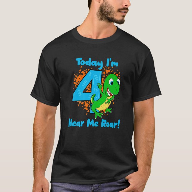 Camiseta Rawr, tenho 4 dinossauros 4 Dino T-Rex 4 anos B (Frente)