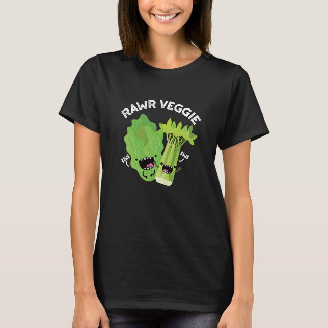 Camiseta Rawr Veggie Funny Comida Pun Dark BG (Frente)