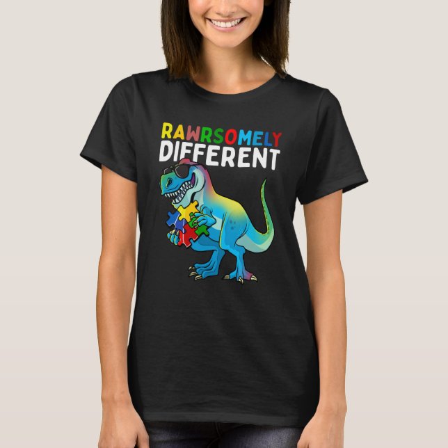 Camiseta Rawrsomely Different Dinosaur Autism Awareness Puz (Frente)
