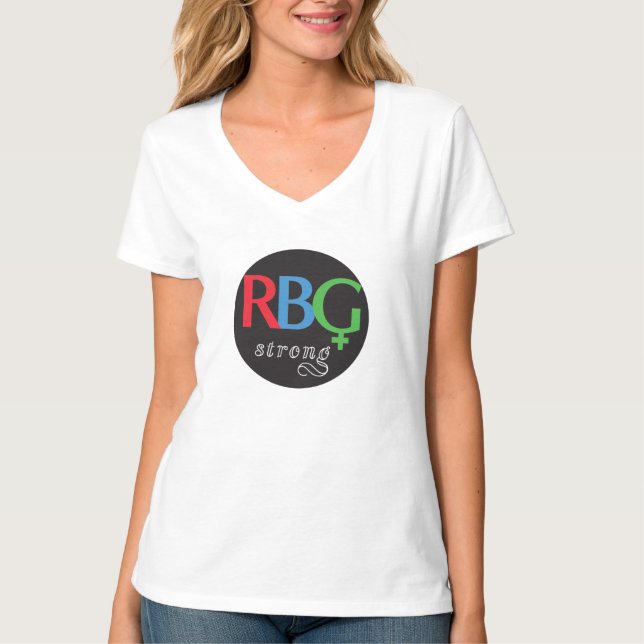 Camiseta RBG Forte T-Shirt do Pescoço-V feminino (Frente)