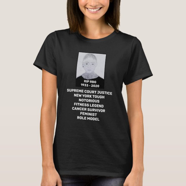 Camiseta RBG RIP Ruth Bader Ginsburg Tributo a preto (Frente)