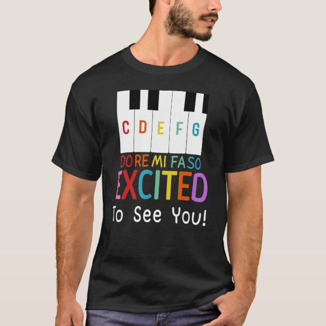 Camiseta Re Mi Fa Tão Empolgado Em Vê-Lo Chá De Piano (Frente)