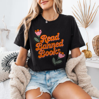 Camiseta Read Banned Books Retro Minimalist Floral Bookworm