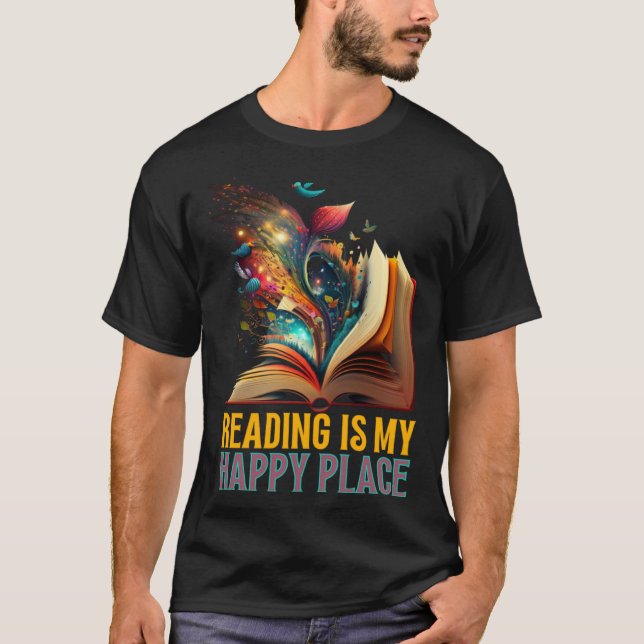 Camiseta Reading is my Happy Place Book Nerd Bookworm Libra (Frente)